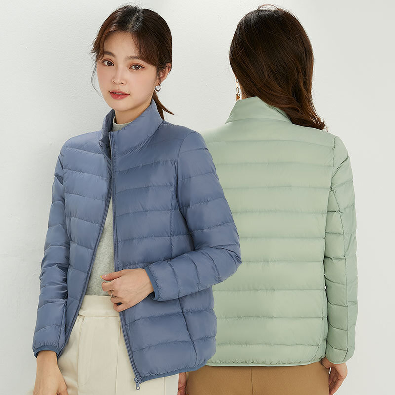 2021 New Women Coat Autumn Winter 90% White Duck Down Jacket 12 Colors Warm Slim Zipper Stand Collar Fashion Light Down Coat