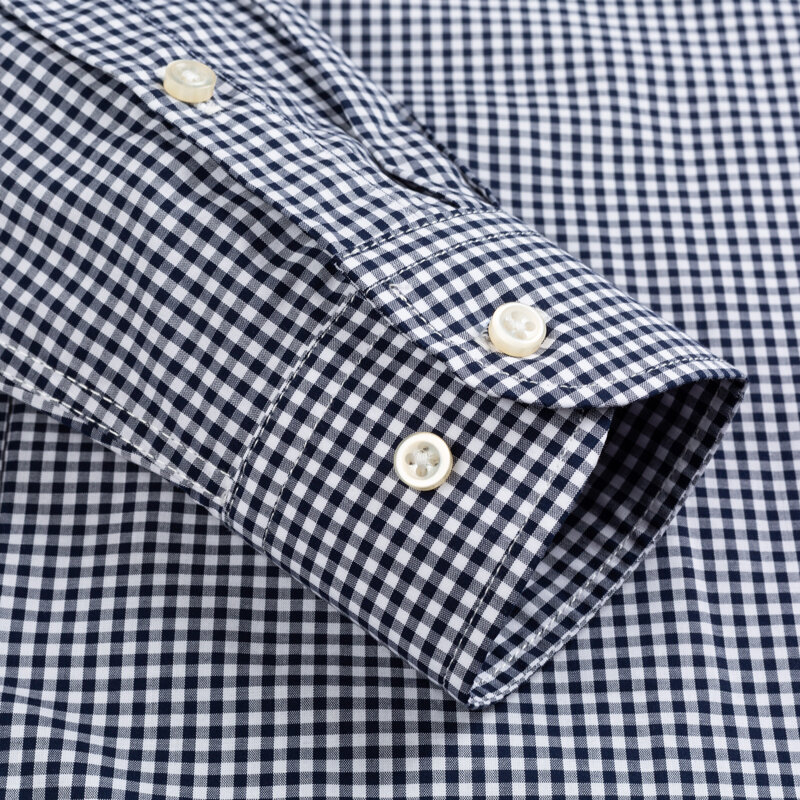 Camisa de manga larga a cuadros para hombre, camisa informal de ajuste estándar con un solo bolsillo de parche, cuello abotonado, cómoda, 100% algodón, Gingham