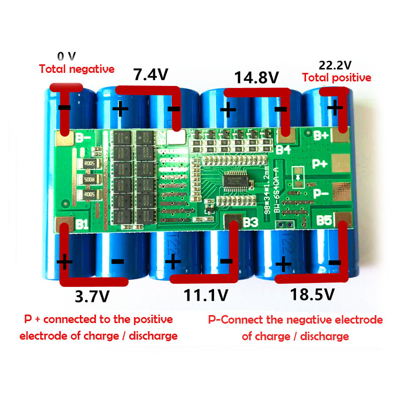 6S 22.2V 24V Protection Board BMS with Balance and Temperature Protection Same Port 35A Lithium Battery Protection Board