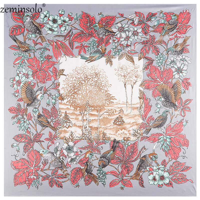 Bufanda clásica con estampado Floral para mujer, pañuelo cuadrado de seda de sarga, marca de lujo, Invierno