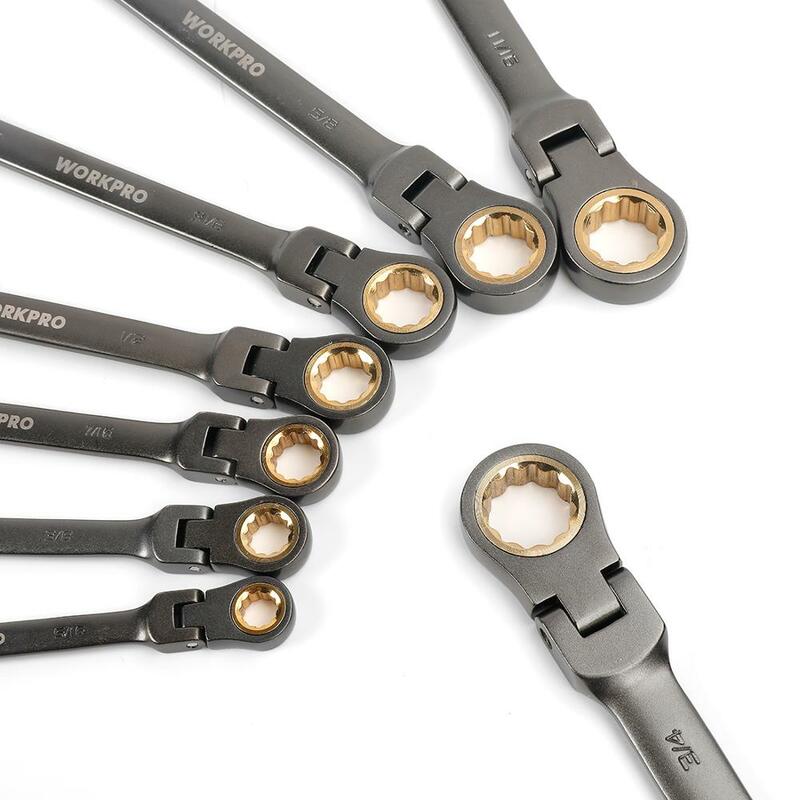 WORKPRO 8PC Set di chiavi a cricchetto a testa flessibile chiavi combinate Set di chiavi a cricchetto metriche/SAE strumenti di riparazione auto