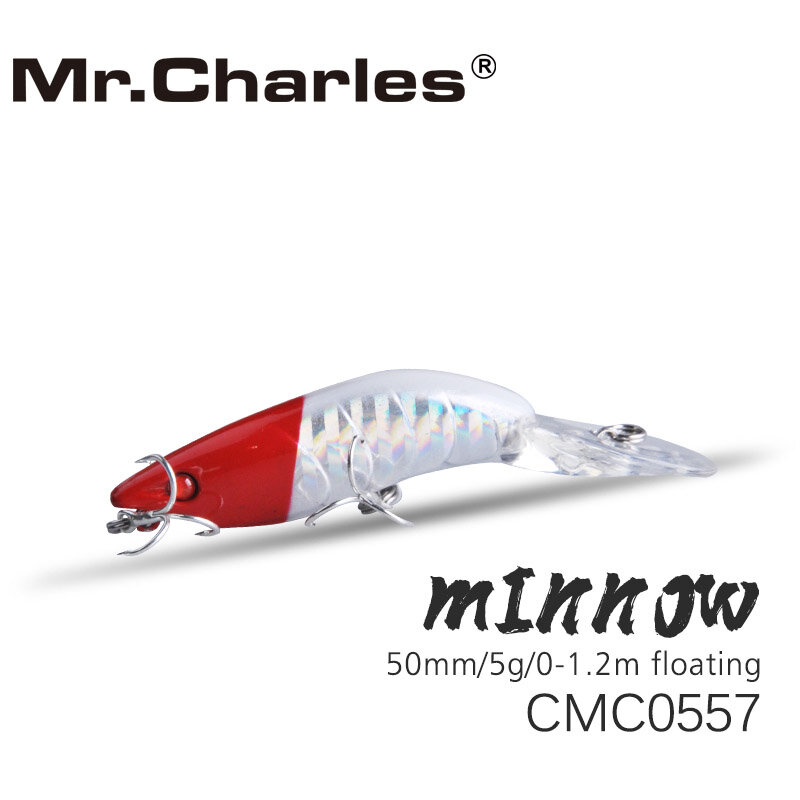 Mr.Charles – leurre rigide flottant de qualité professionnelle, appât artificiel idéal pour la pêche à la manivelle, yeux 3D, CMC0557, 50mm/5g, 0 à 1.2m