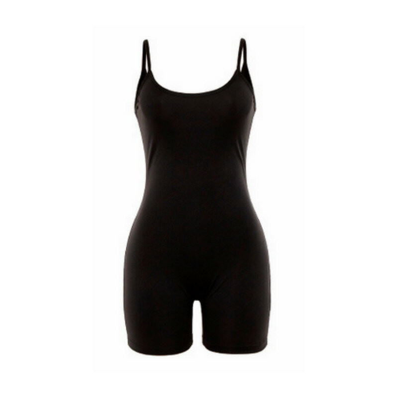 Women Sexy Summer Playsuit Bodysuit Stretch Romper Top Slim Fit Casual Plain Jumpsuit Shorts Sling Black Fitness Tracksuits set