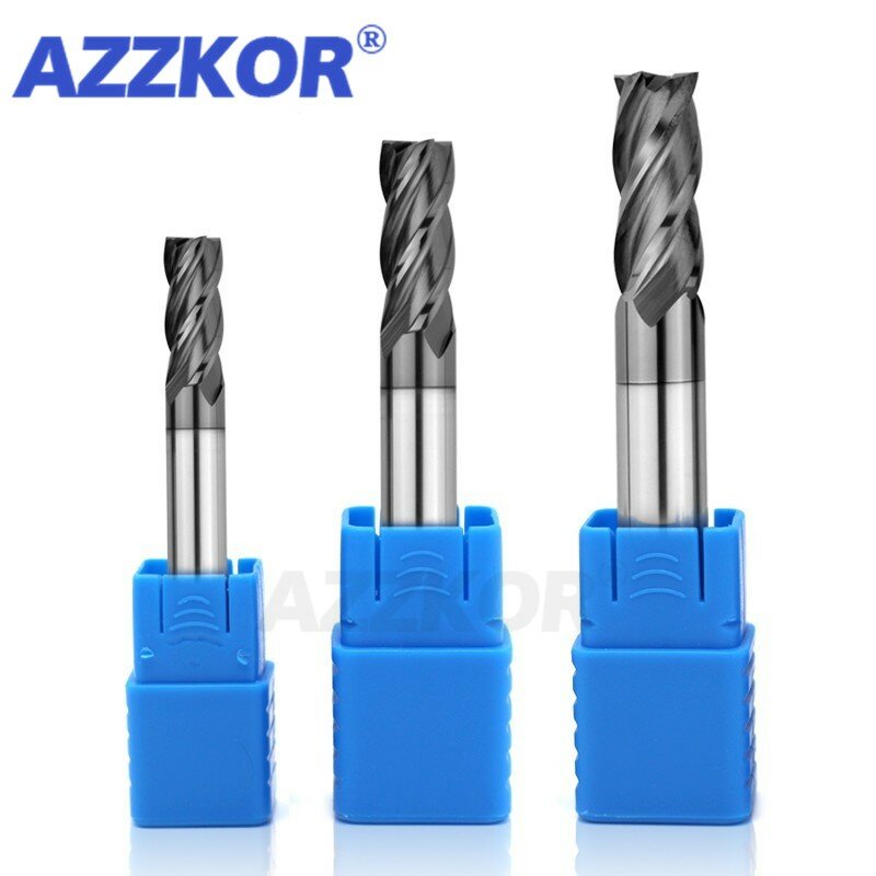 Azzkor Tungsten Steel Carbide Face End Mill, CNC Maching Tools, Cortador de aço inoxidável, 4-Flute Nano Coating, HRC50, 1-20mm