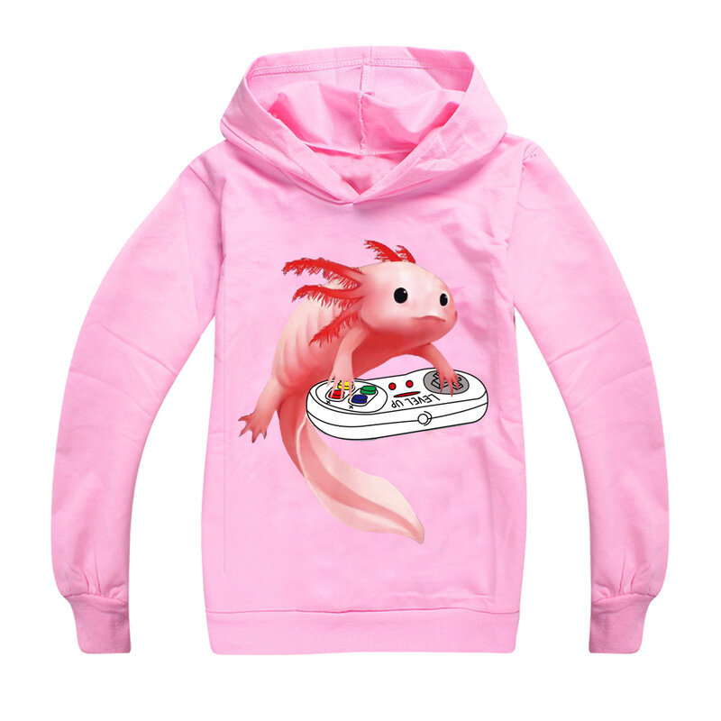 Meninos engraçado axolotl peixe impressão hoodie dos desenhos animados manga longa camiseta crianças pulôver primavera outono crianças meninas topos crianças roupas