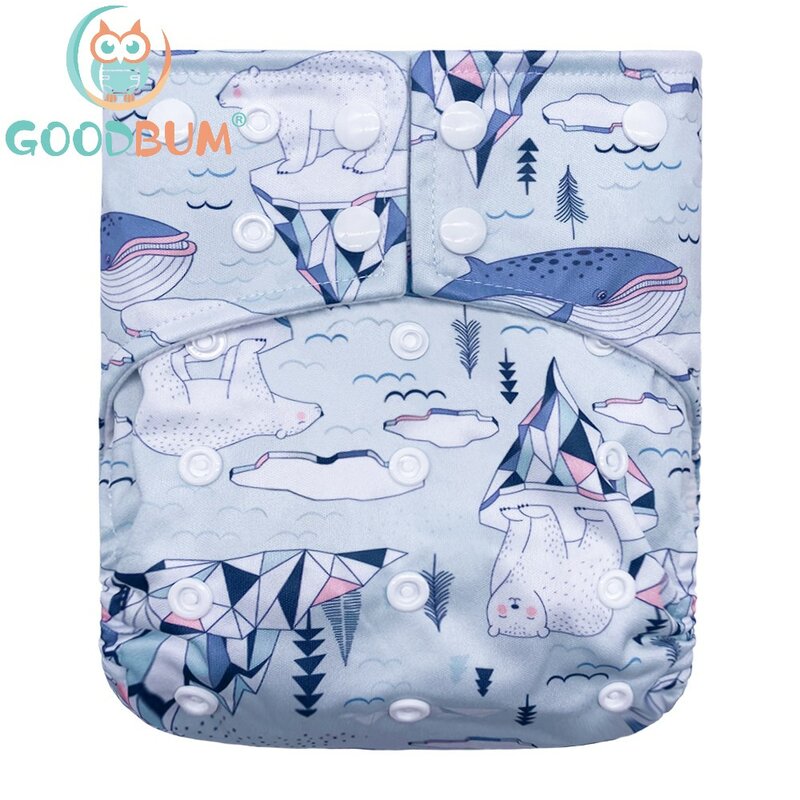 Goodbum – couche-culotte en tissu imprimé 2020 vagues, lavable, ajustable, carré, Double gousset, pour bébé