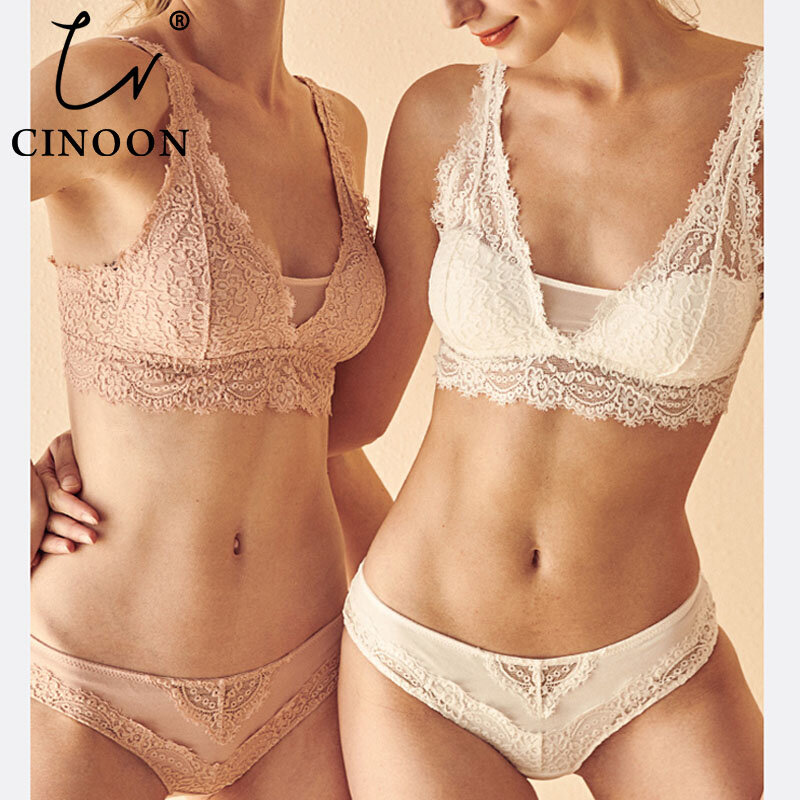 CINOON-Conjunto de sujetador transpirable para mujer, ropa interior de encaje con realce, bragas finas, Jacquard, envío gratis