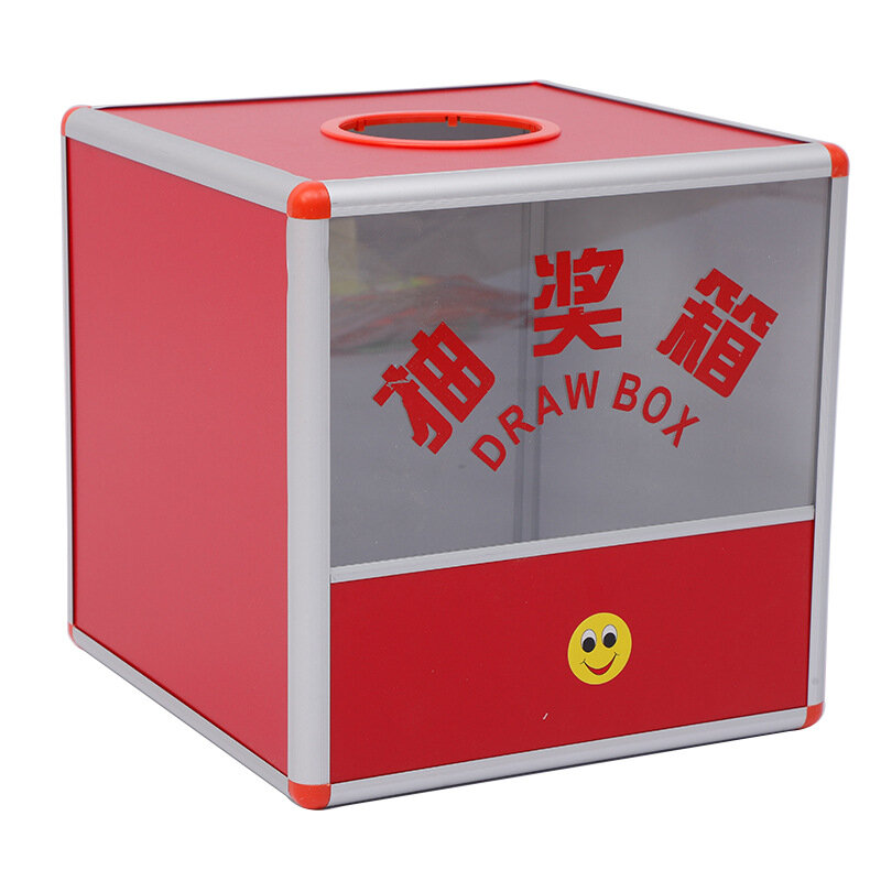 Lucky Box-caja transparente de aleación de aluminio promocional extraíble, suministros de fiesta para sorteo de MDF (25x25x25cm)