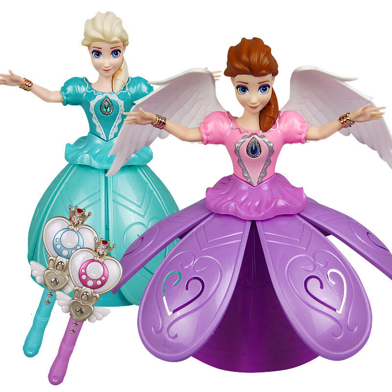 Infrarot Fernbedienung Prinzessin Elsa Anna Spielzeug Mit Flügel Action-figur Rotierenden Dance Projektion Licht Musik Puppe Für Mädchen Geschenk