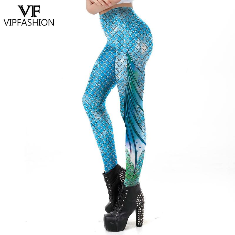 VIP แฟชั่น Mermaid กางเกงขายาวผู้หญิงพิมพ์สีสันกีฬาวิ่งกางเกง Spandex กางเกง