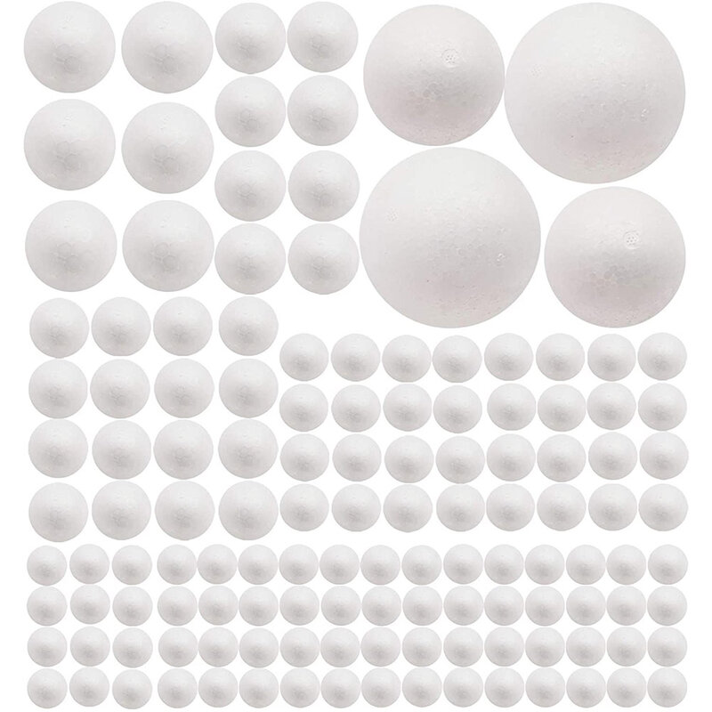 Paquete de 130 bolas de espuma para manualidades, 7 tamaños que incluyen 1-4 pulgadas, bolas redondas lisas de poliestireno blanco, bolas de espuma para artes y manualidades