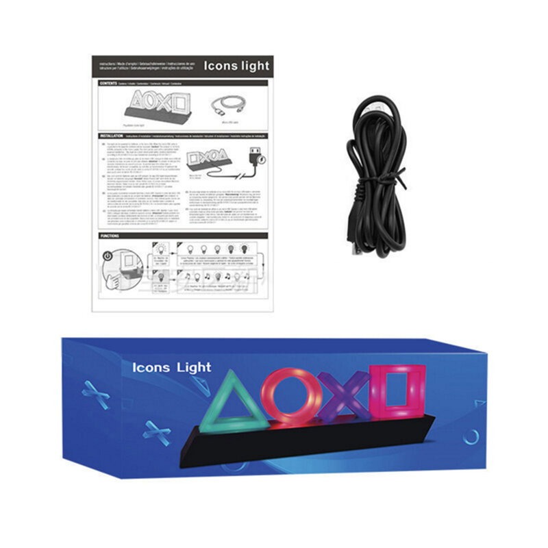 USB/배터리 전원 게임 아이콘 조명 PS4 음악 플레이 스테이션 아이콘 조명 음성 제어 LED 네온 램프, 바 분위기 장식