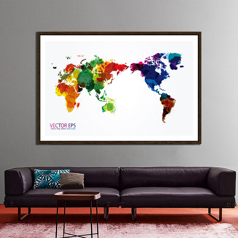 Карта мира, 150x225 см, векторная, из нетканого материала, акварельная, для украшения дома и офиса