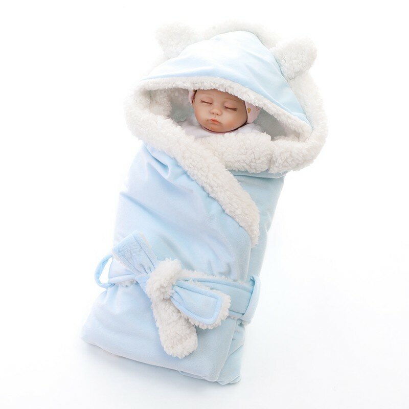 Beludru Hangat Bulu Selimut Bayi & Bedong Bayi Selimut Bulu Lembut Padat Set Tempat Tidur Katun Selimut Membedung Wrap