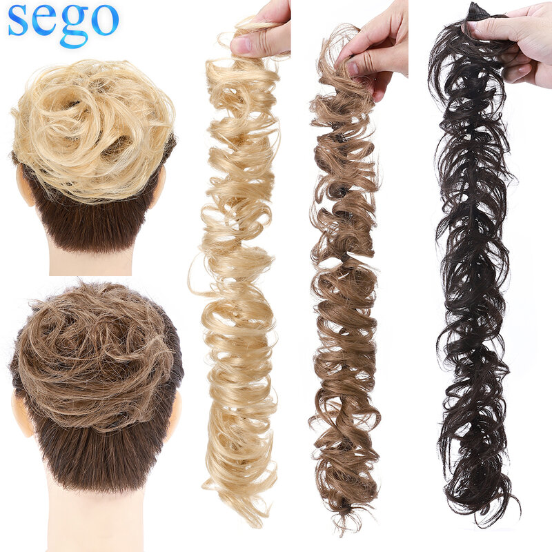 SEGO 32g Remy Real Human Hair Chignon Messy Scrunchie Elastic Band Hair Bun Straight Updo Hairpiece Ponytails