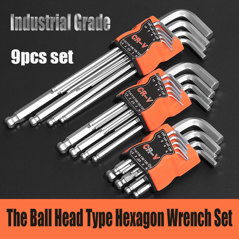 9pcs 1.5mm-10mm Hexagon Inbussleutel Wrench Gereedschap set Chrome Ball End Spanner set Schroevendraaier Set tool Kit