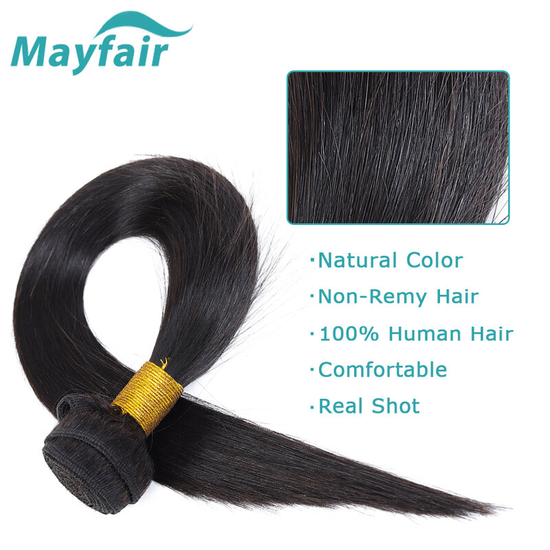 Mayfair-extensiones de cabello brasileño Remy, mechones de cabello humano liso, negro Natural, 8-32 pulgadas, 1/3/4 piezas, 12A