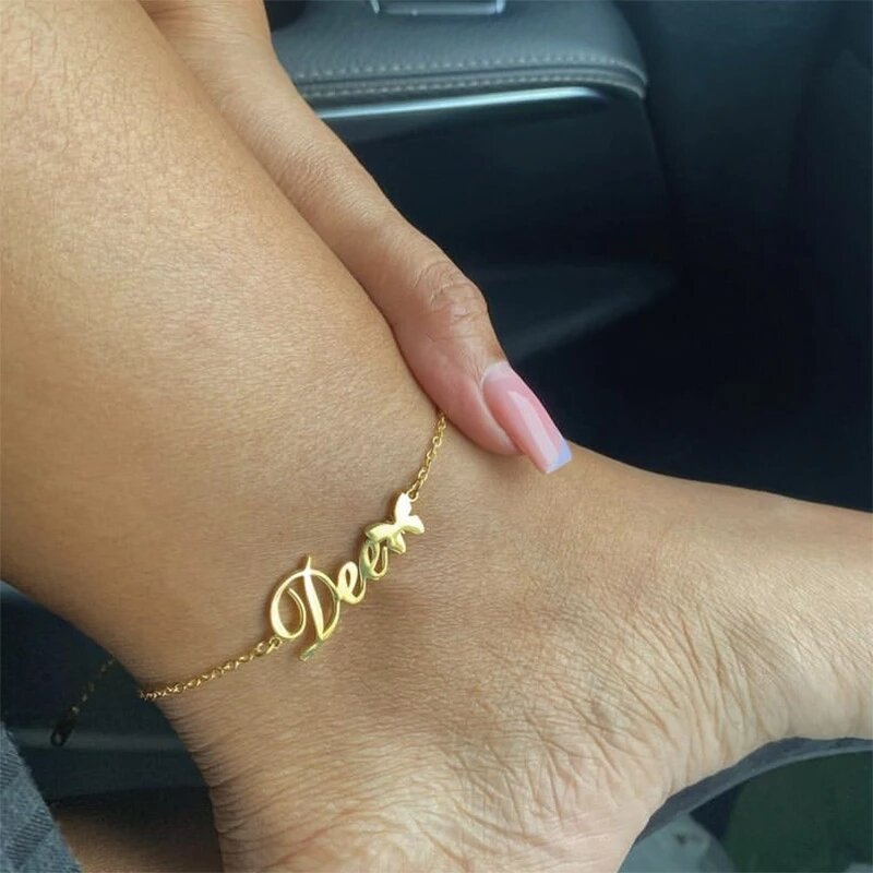 Gelang Kaki Nama Kustom untuk Wanita Besi Tahan Karat Rantai Kuba Personalisasi Papan Nama Rantai Kaki Hadiah Perhiasan Kaki
