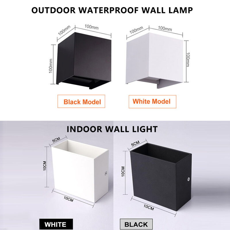 Applique da parete a LED 6W 12W IP65 lampada da parete da giardino con portico ad angolo regolabile impermeabile per esterni AV85-265V lampada da illuminazione per interni in alluminio