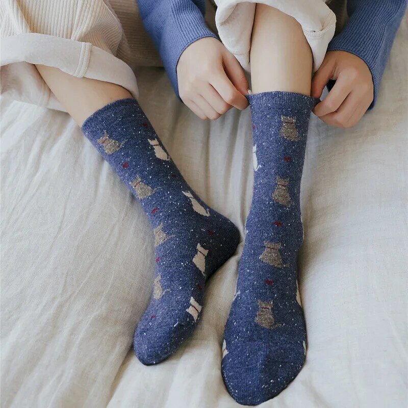 1 par de outono e inverno novo estilo japonês bonito meias gato coreano harajuku meias de lã das mulheres kawaii engrossar bonito meias