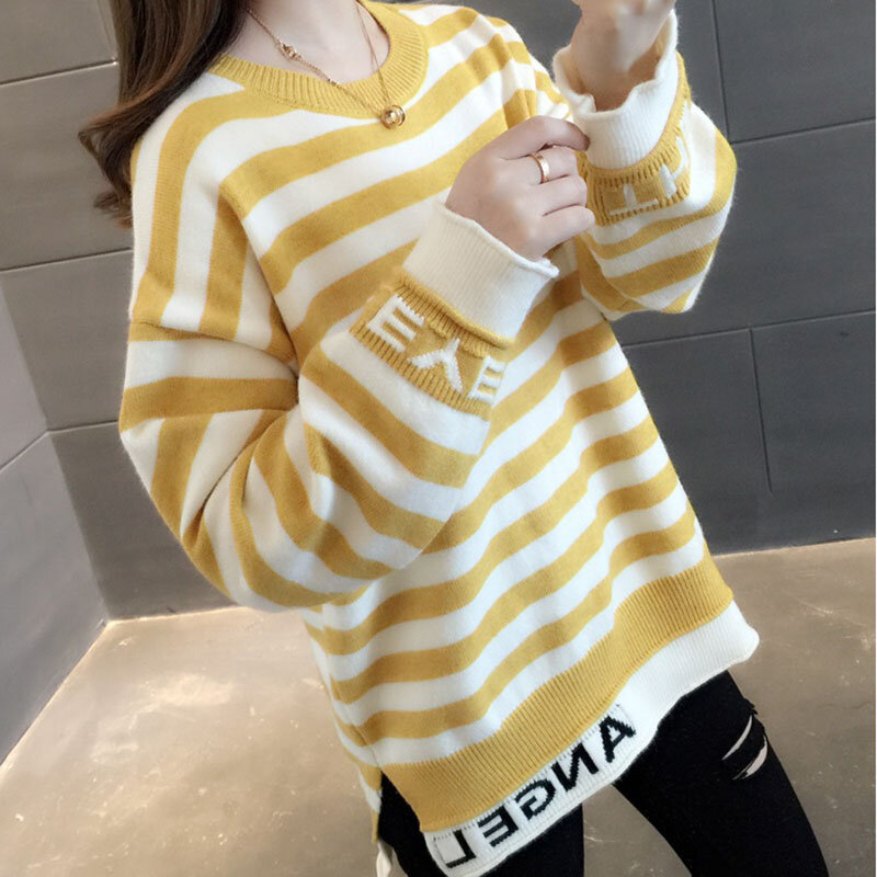 Women's Sweaters Autumn Winter New Fashion Loose Pullover Sweater Ladies Casual letter stripe Knitted Sweater Tops Pullover