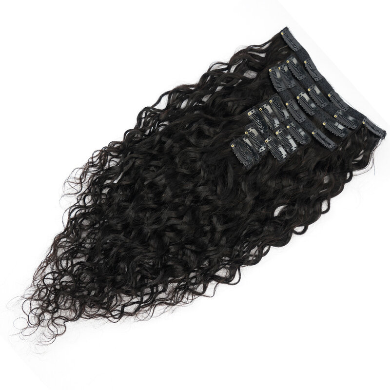 Veravicky Water Wave Human Hair Clip-In extensões, cabelo brasileiro, preto natural encaracolado, penteado ondulado, 20 ", 22", 140G, 10pcs por conjunto