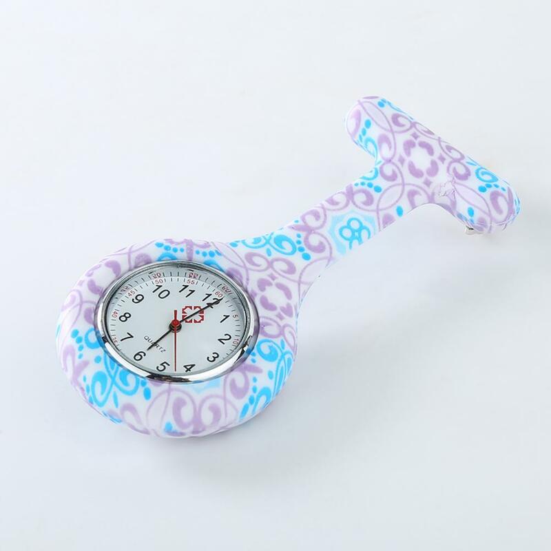 Enfermeira relógio redondo dial algarismos árabes silicone galvanoplastia à moda enfermeiras broche relógio para hospital