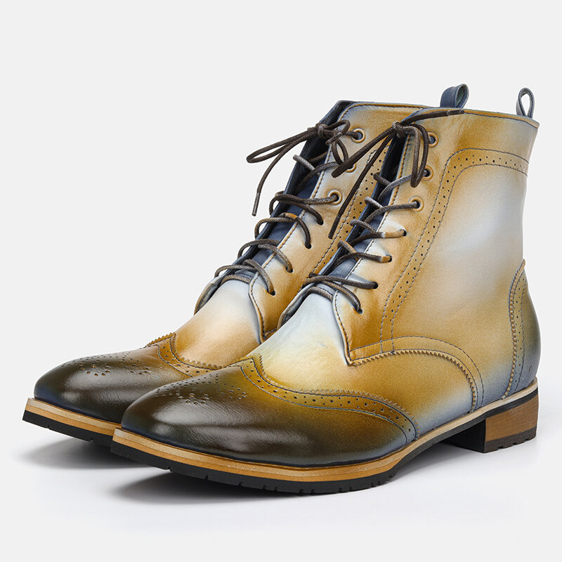 36~48 boots men Graffiti style comfortable brand fashion Brogue leather boots #YSQN82
