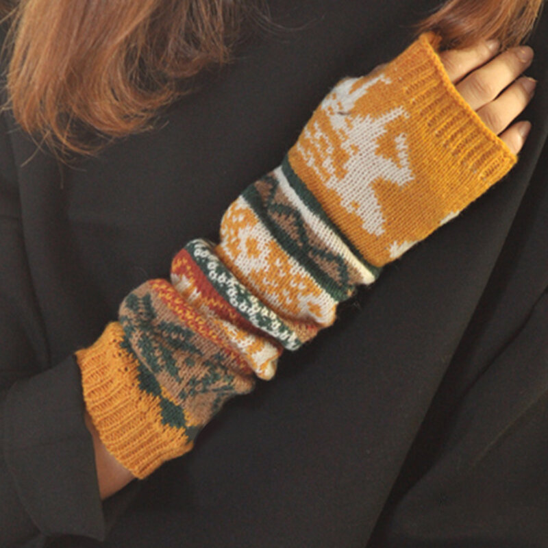 Woman Winter Keep Warm High Elastic Hand Warm Female Fingerless Arm Warmers Arm Sleeve Cuff Wool Knitted Gloves