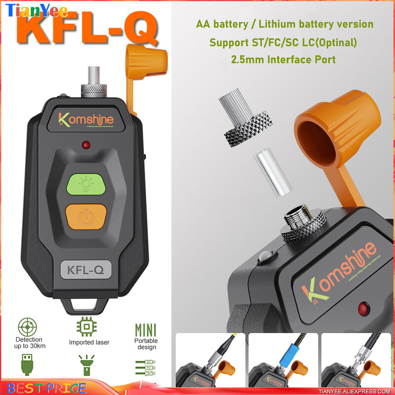 Komshine KFL-10 aggiornato KFL-Q Mini localizzatore di guasti visivi tenuto in mano VFL Tester per cavi in fibra ottica controllore di rottura in fibra ottica