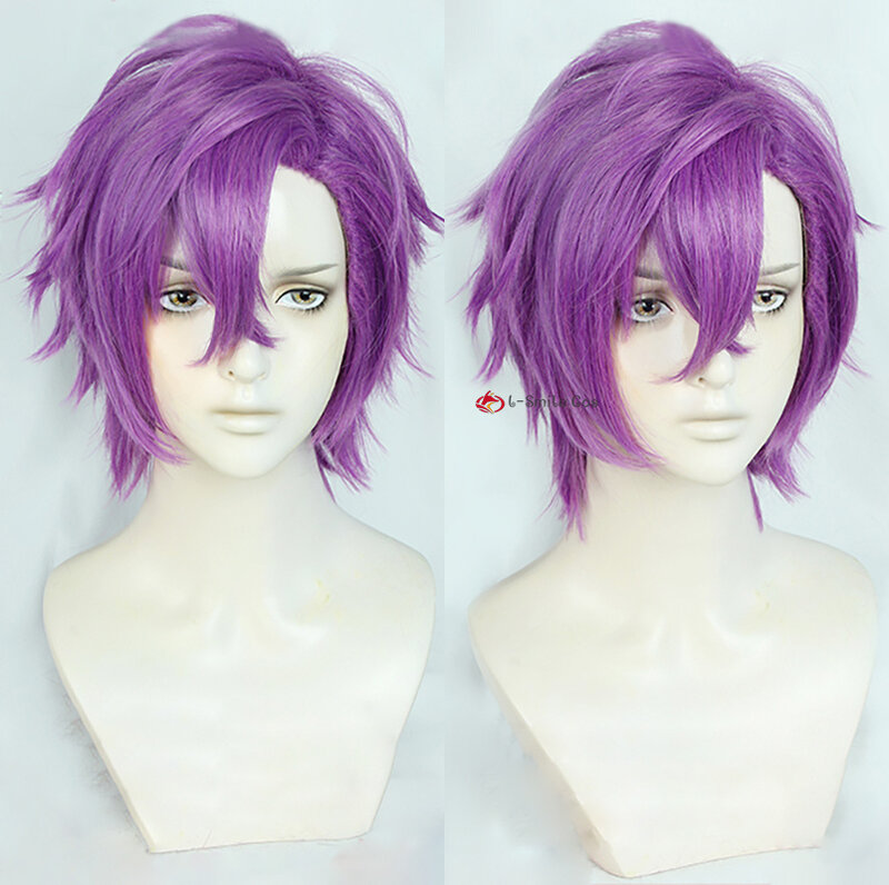 Anime ES Ensemble Stars Otogari Adonis Purple Short Hair Cosplay Wig High-temperature Fiber Synthetic Hair Party Wigs + Wig Cap