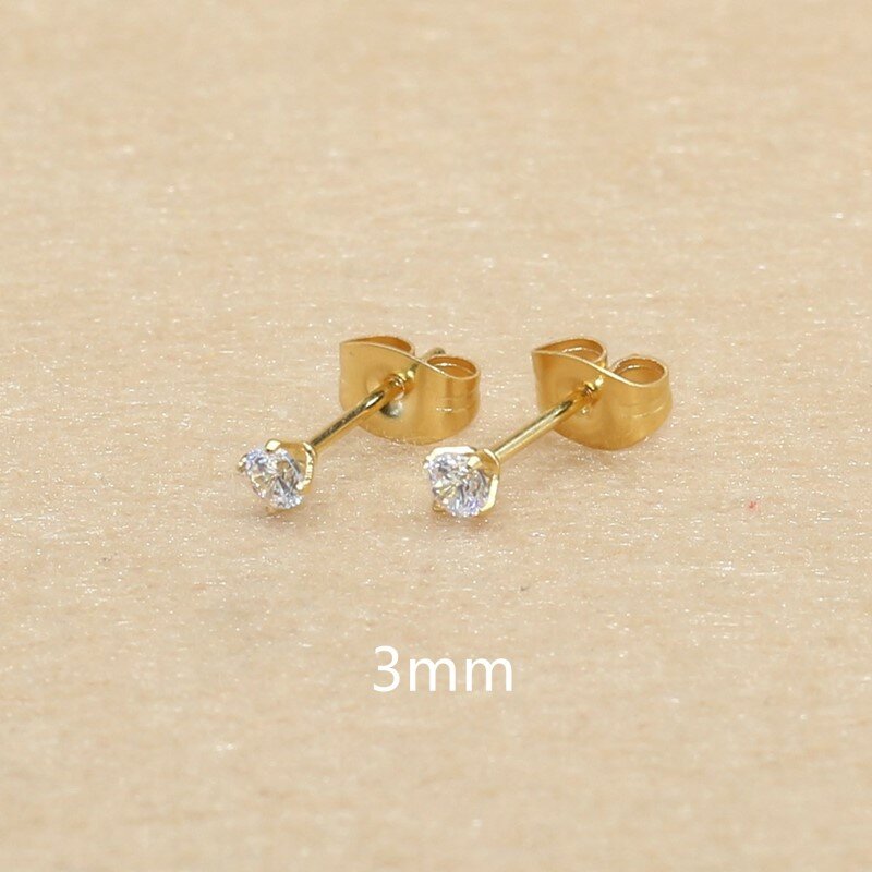 3mm AAA Round Colorful Zircons White Stud Earrings With Stianless Steel Needle Brief Jewelry 20 Colors For Choose No Allergy