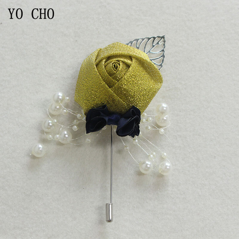 YO CHO Boutonniere for Men Groomsmen Corsage Artificial Fake Silk Flowers Handmade Groomsmen Pins Simple Wedding Party Decor