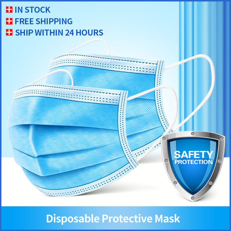 50/100 máscara respirável segura do filtro da anti-poluição protege mascherine máscaras descartáveis não tecidas da cara de 3 camadas das máscaras da boca dos pces