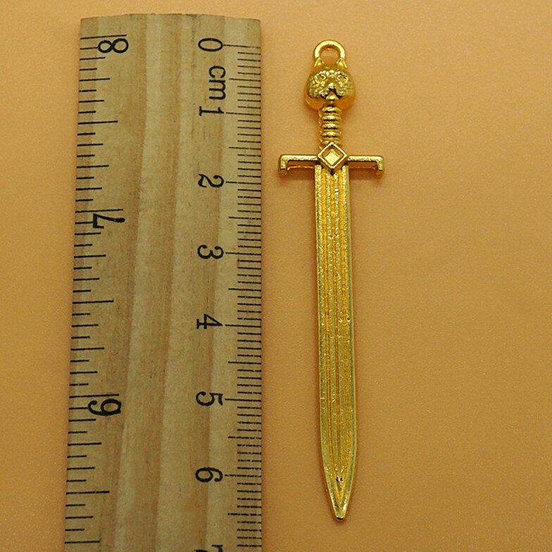 Colgante con flecos de espada de gatito antiguo para fabricación de collar, joyería, llavero, suministro artesanal, 14x67mm, plata/oro/bronce, 10 unids/lote