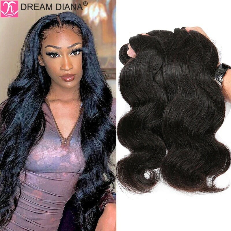 DreamDiana Remy Body Wave 4 Bundles Deal Brazilian Hair Weave Bundles 8"-30” Weaving 100% Human Hair Extensions Express Delivery