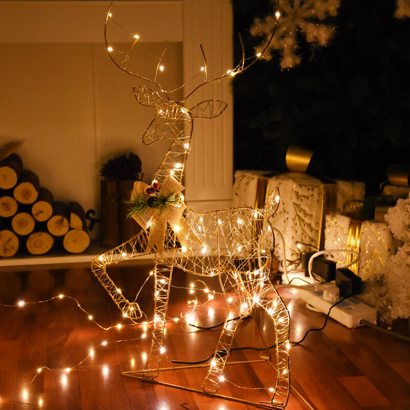 Melhor decoração de natal bonito pequeno veado com luzes de natal e ano novo casa de campo atmosfera decorações de natal casa