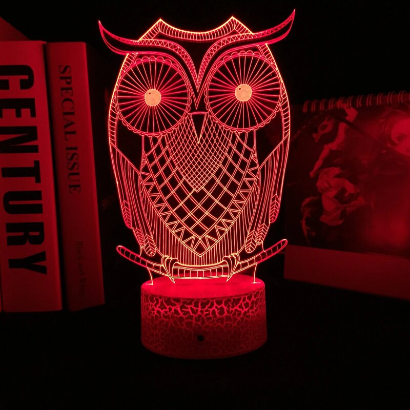 Lampu meja LED akrilik seri hewan burung hantu, lampu malam 3D akrilik dekorasi untuk ruang rumah lampu malam hadiah ulang tahun anak