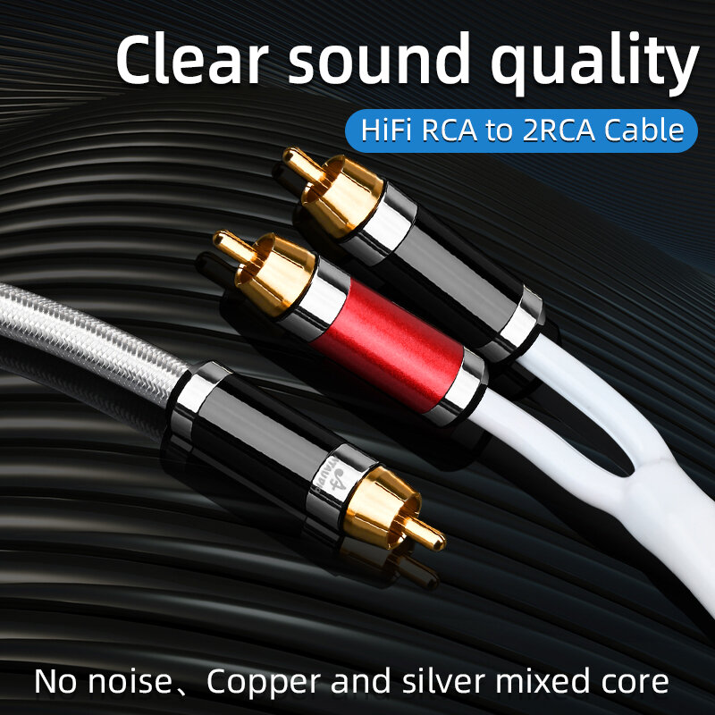 Cable Hifi RCA a 2RCA de alta gama, Cable de Audio de cobre Y plata, divisor Sub-2 Y Subwoofer