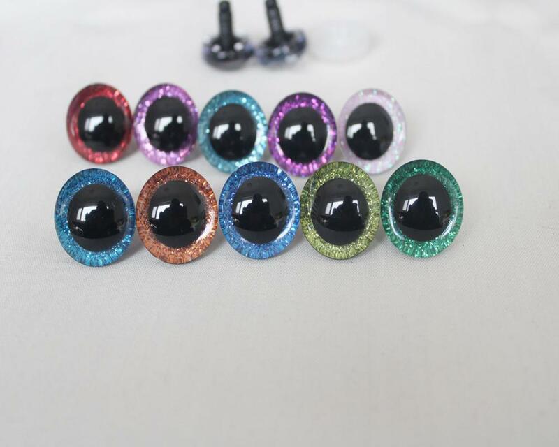 20pcs---9-12-14--16-18- 20 -24--30-35mm clear 3D glitter eyes plastic safety toy eyes long stem + glitter fabric + washer