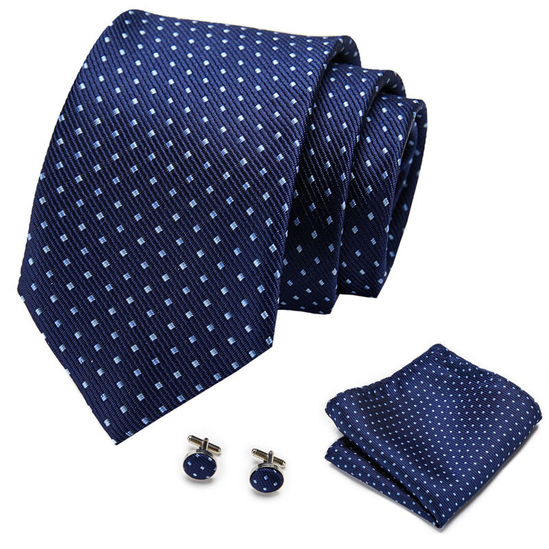 Gravatas e abotoaduras masculinas de seda azul, gravata de luxo com lenços e abotoaduras, estilo jacquard, frete grátis