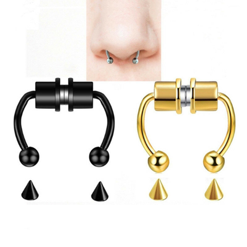 Punk Stainless Steel Fake Nose Stud Ring Women Men Magnetic Septum Without Hole Nose Studs Faux Septum Falso Non Piercing