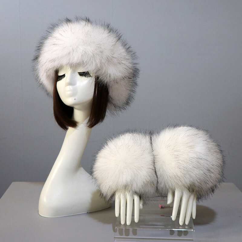 New Faux Fur Cuffs & Hairband Arm Wrist Sleeve Gloves Furry Fur Warmer Headband Hat Outdoor Winter Overcoats Accessory