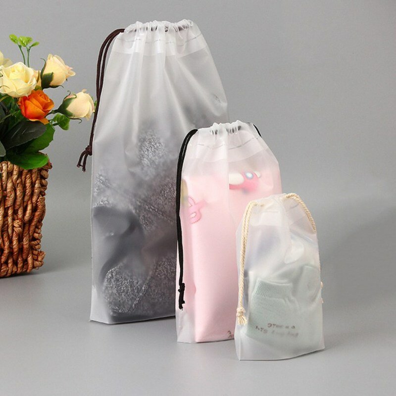 Bolsa de cosméticos feminina transparente de eva, bolsa de viagem com cordão para banho, à prova d'água para maquiagem, bolsa de mão para lavagem