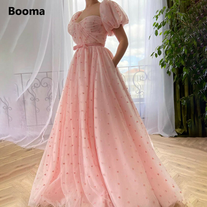 Booma-Vestidos de Fiesta de tul con corazón rosa para mujer, vestidos de fiesta de boda con escote Corazón, mangas cortas abullonadas, vestidos de cumpleaños, línea A