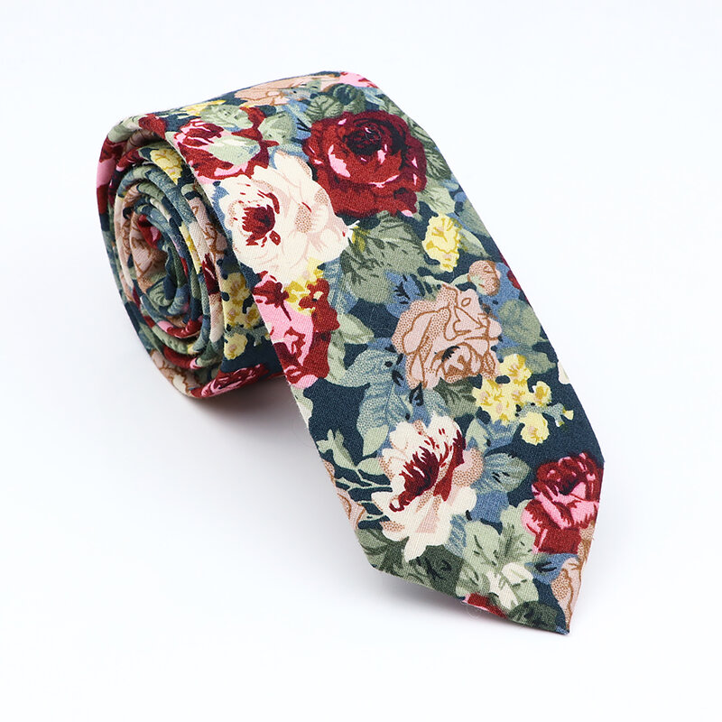 Cravate florale pour hommes, 100% coton, belle fleur, étroite, 6CM, cravate de cou pour fête de mariage, décontractée, costumes imprimés, nouveauté