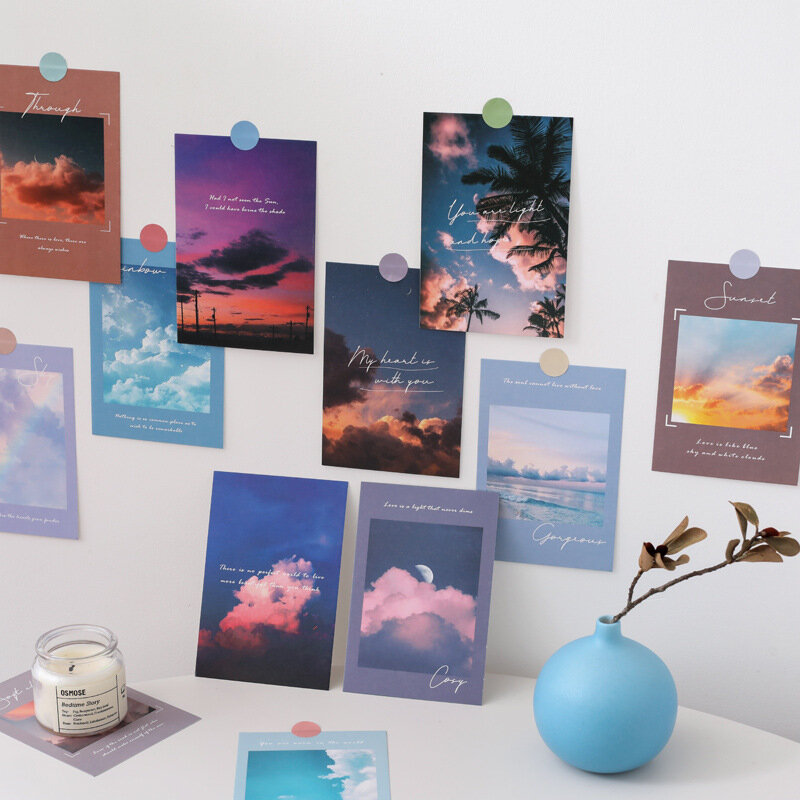 예술적 하늘 구름 장식 카드 일출 일몰 새벽 황혼 다채로운 엽서 홈 장식 Diy 포스터 벽 스티커, 15 장