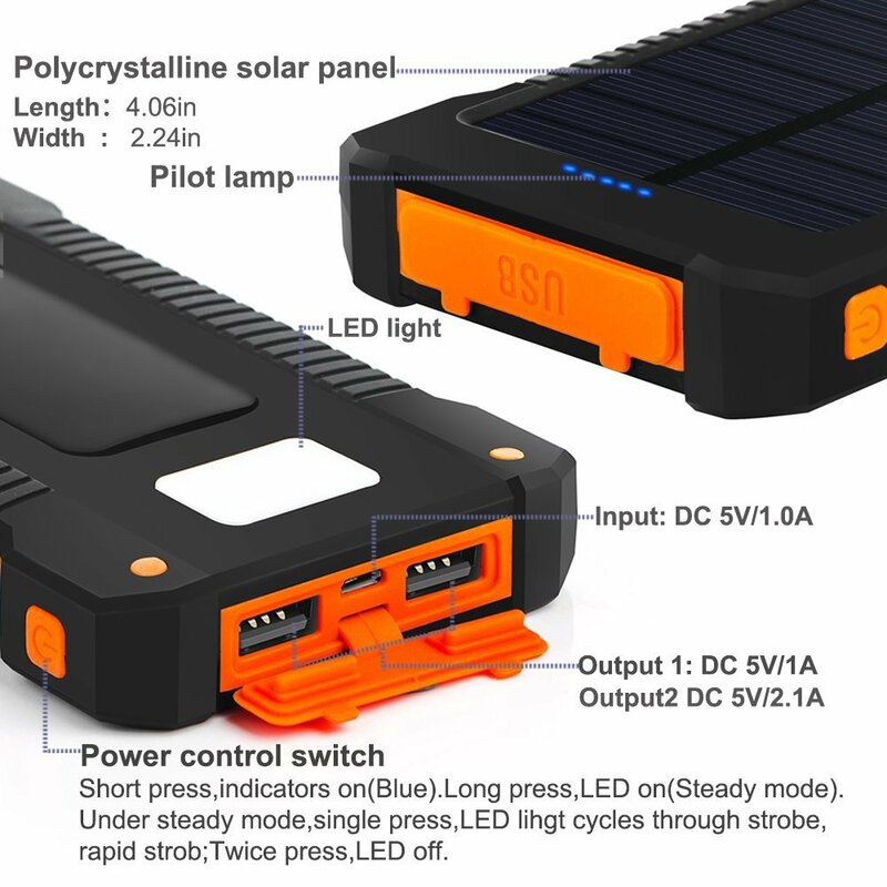 Heißer Solar Power Bank Wasserdicht 30000mAh Solar Ladegerät 2 USB Ports Externe Ladegerät Power für Xiaomi MI iPhone 8 smartphone