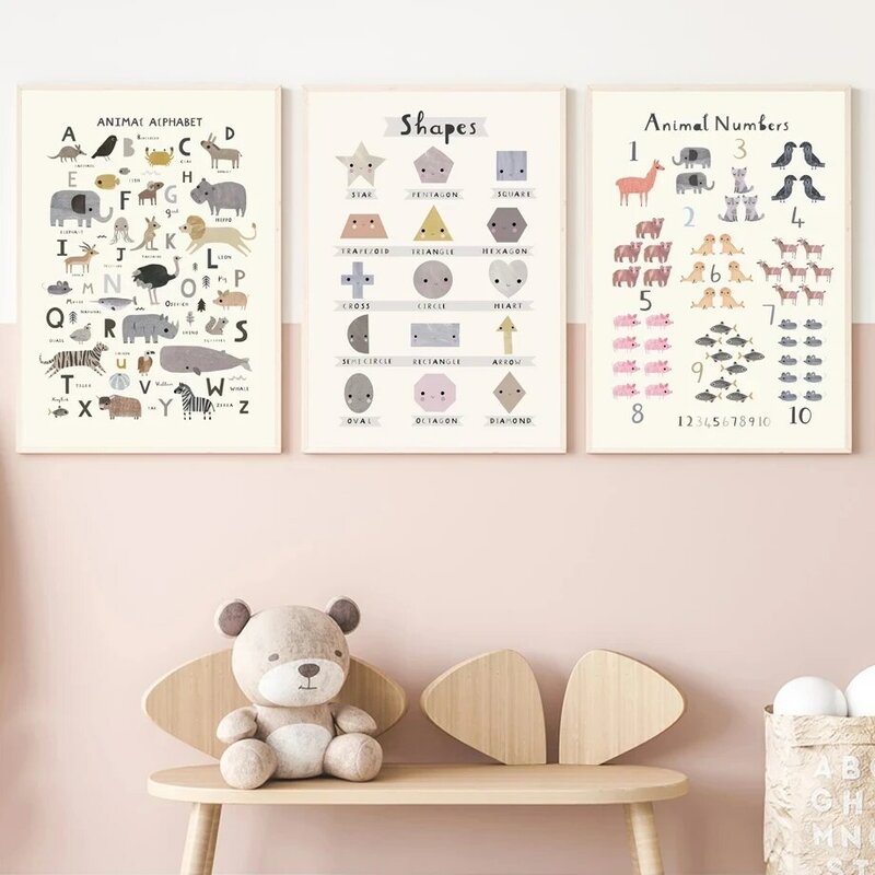 Картина на холсте «океанская рыба», постеры и принты с животными и цифрами алфавита, настенные картины для декора детской комнаты