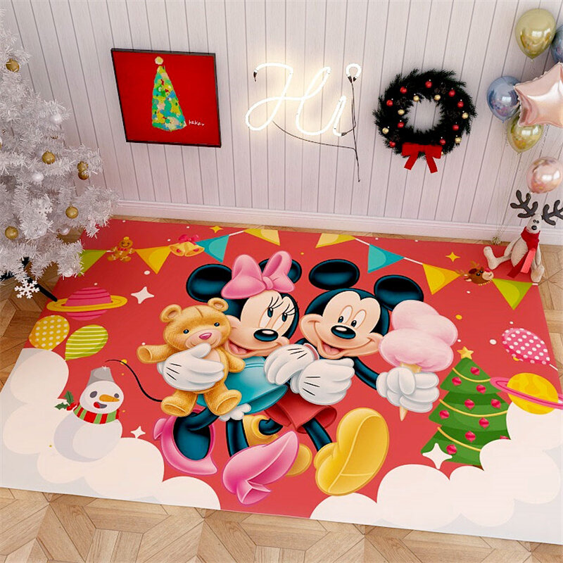 Cartoon Christmas Rug Carpet  Mickey Playmat  Bedroom Kids Play Mat Santa Tree Gifts Area Rugs Bedside Carpets for Living Room
